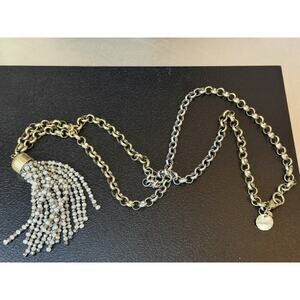 Marlyn Schiff Bead Tassel Gold & Silver Chain Necklace Metallic Long